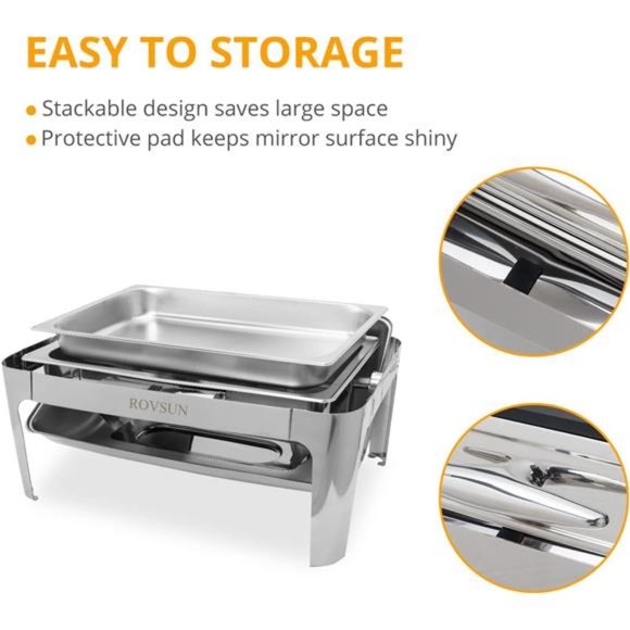 Roll Top Chafing Dish Buffet Set,9 Quart Rectangular Stainless Steel Chafer - Picture 7 of 7